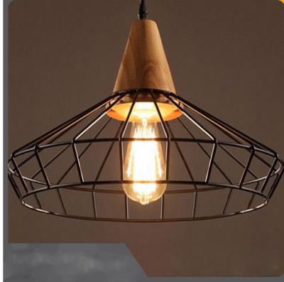 China Modern Vintage Unique Art For Hotel Projects Decoration Lamp Socket Wooden Iron Cage Light Modern Pendant Design for sale