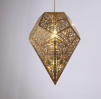 China Unique Modern Replica Art Dining Room Bar Study Living Hanging Lighting Stainless Steel Diamond Web Etching Modern Polyhedron Pendant Shade Light for sale