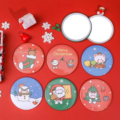 China 2021 Personalized Santa Snowman Mini Small Round Pocket Mirror Portable Makeup Mirror Christmas Gift Girl Present Women's Mirror for sale