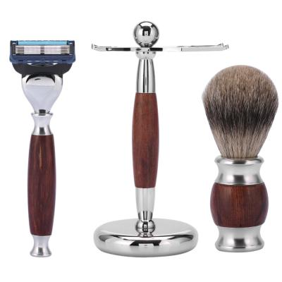 China Plastic Men Shaving Kit Hair Removal Cleaning Shaving Brush + Razor Razor Stand Holder + Wood Handle Shaving Shaving Brush For Man for sale