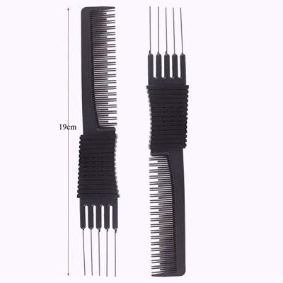 China Salon Carbon Black Lift Teasing Combs with Metal Fork, Salon Teasing Lifting Fluffing Comb with 5 Stainless Steel Pins for sale