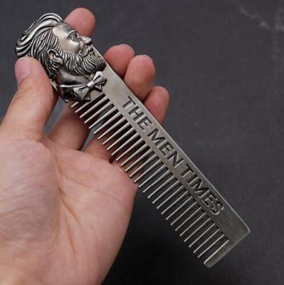 China Silver Salon Beard Shaping Gauge Metal Beard Comb Mens Hair Beard Trimming Tool for sale