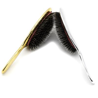 China New Plastic Luxury Gold and Silver Oval Color Boar Bristle Paddle Hair Brush Hair Massage Brushes Pad Anti-Static Hairdressing Comb for sale