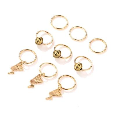 China 9pcs/lot Alloy Metal Hair Rings Geometric Simple Ethnic Hair Braid Pearl Hair Slap Circle Circle Charm for sale