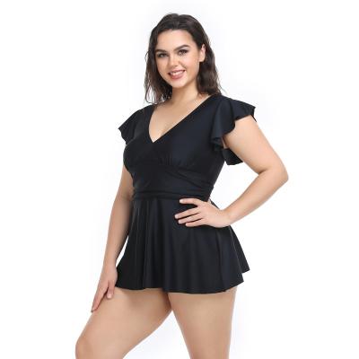 China Plus Size Summer 2023 Swimdress Custom Designs Bikini Women's Luxury V-Neck Beach Dress Swimwear One Piece Plus Size Swimsuit For Fat Women for sale