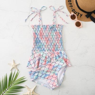 China Flower Plus Size Beach Little Girls Swimwear Printing Kids Bikini Swimwear Suspended Milk Silk Kids Bathing Suit for sale