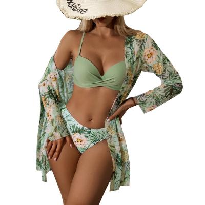 China Plus size hot sale fashion 2023 swimsuit fashion sexy three piece bikini swimsuit female women swimwear sexy print bikini flower for sale