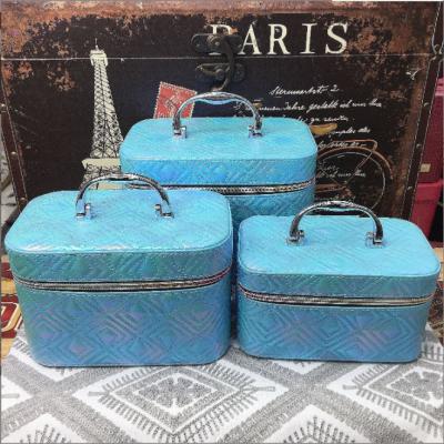 China Diamond Printing Three Piece Set Goods 2022 Hot Selling Cosmetic Bag Makeup Case Storage Box for sale