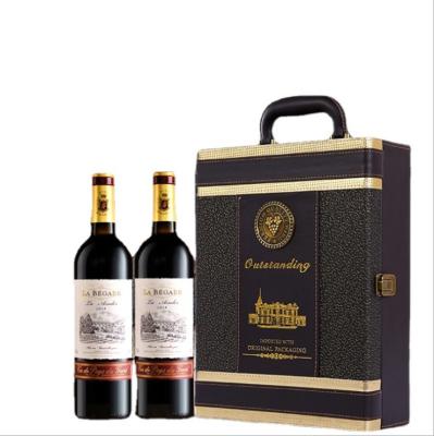 China Luxury High Grade Handmade 2 Bottle PU Storage Wine Wine Box Leather Wooden Box With Accessories for sale