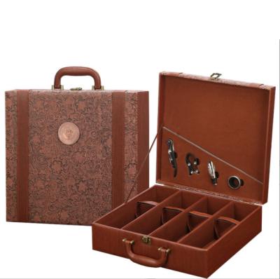 China 4 Bottles Handmade Cheap High-Grade Soft Leather Cardboard Prices Wooden Charm Wine Bottle Packing Box for sale