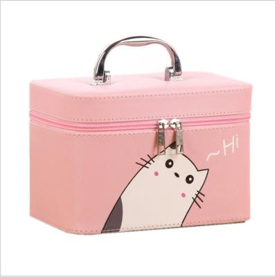 China Private Label PU Cartoon Cute Women Durable Waterproof Leather Cat Printing Kids Eco Foldable Cosmetic Bag for sale