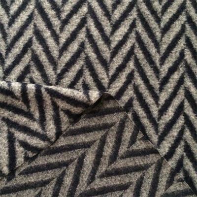 China Simple BLACK GRAY COLOR Herringbone Jacquard Knit Boiled Wool Fabric For Overcoat for sale