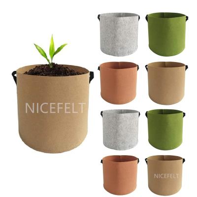 China Eco Friendly Manufacturer 1 2 3 5 7 10 15 20 25 30 45 Gallon Tan Beige Color Felt Fabric Grow Bag Pot With Handles for sale