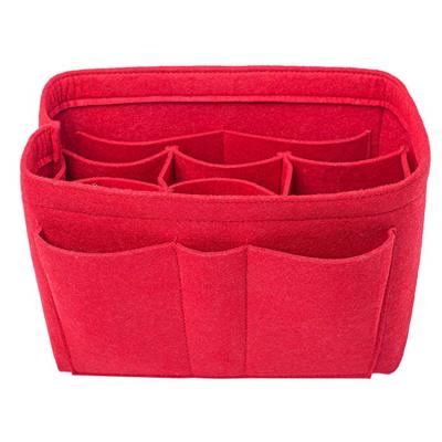 China Sustainable Sturdy Felt Handbag Organizer Bag In Bag Multi Pockets Cosmetic Storage Bag for sale