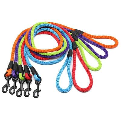 China Woven Dog Rope Strong And Durable Explosion Proof Solid Color Dog Rope Pet Traction Belt Round Rope Large Woven Walking Dog for sale