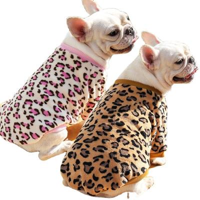 China Medium Large Bulldog Dog Leopard Print Clothing Pet Clothes Warm Autumn And Winter Coat Viable Two Foot Clothes for sale