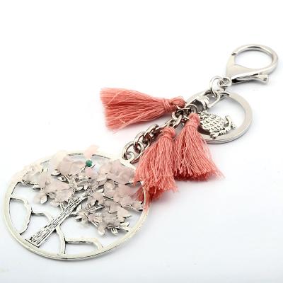 China Colored Crystal Fortune Tree Pendant Simple Natural Handmade Gravel Printing Tassel Carving Key Chain for sale