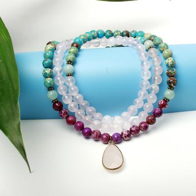 China Europe and America Luxury 7 Chakra Bead Gemstone Round Beads Drop Crystal Designs Sweater Chain Bead Pendant LongNecklace for sale