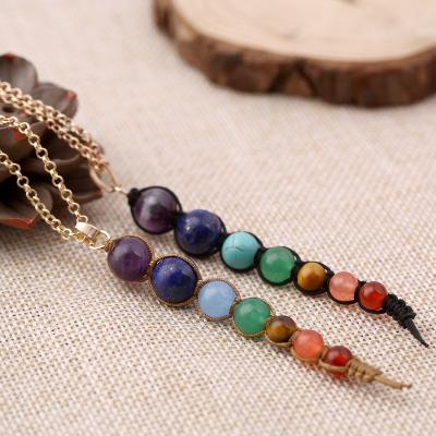 China Europe and America Chakra Amethyst Sweater Chain Bead String Colorful Shambhala Woven Custom Jewelry Pendant Necklace Set for sale