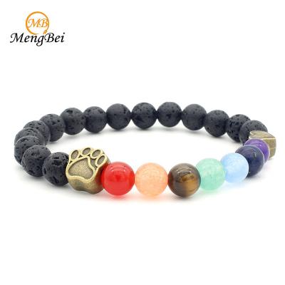 China BOHEMIA 2021 7 chakra stone stylish colorful bracelets for women with natural lava rock beads for sale