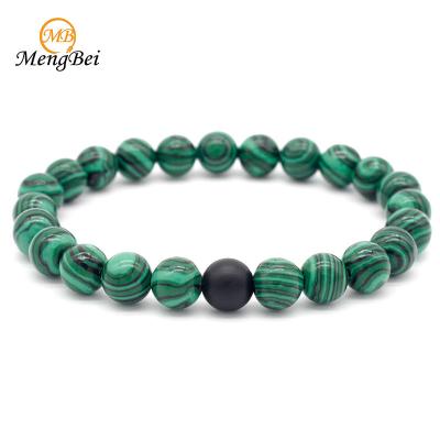 China Romantic 2 Pieces/Set Stone Black Matte Green Stone Beads 8mm Natural Malachite Bracelet Couples Bangle Bracelets For Women Men Jewelry for sale