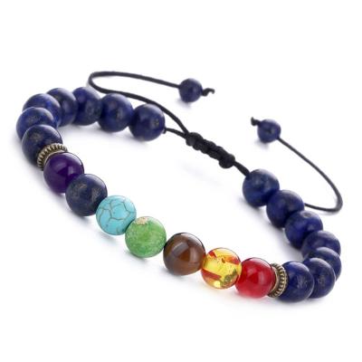 China Natural Handmade Chakra Lava Stone Braid Yoga Balance Buddha Prayer Vintage 7 Bracelet Tiger Eyes Adjustable For Women Men for sale