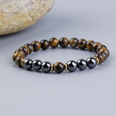 China Natural Stone Casual/Sporting Lava Healing Balance Reiki Buddha Prayer Beaded Tiger Eye Stone Bracelet For Men for sale