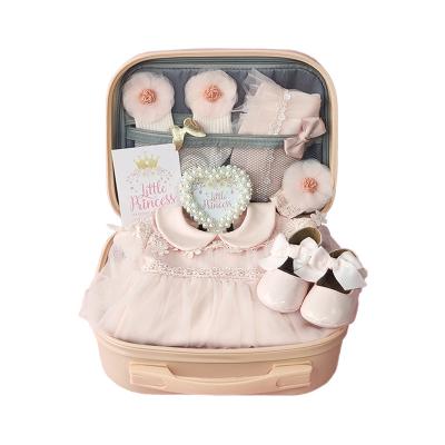 China Pink Breathable Dress Little Princess Girls Cotton Baby Clothes Spring Set Baby Where Gift Set Box For Newborn for sale