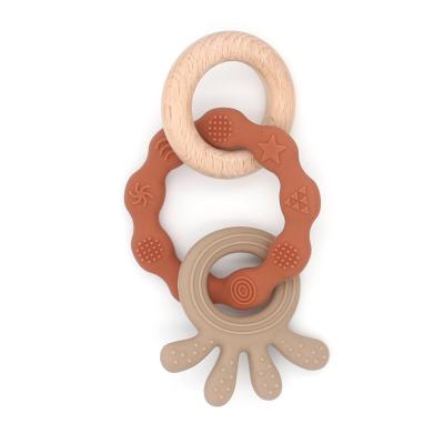 China New Design Chewable Baby Toys Wooden Silicone Teether Toys Sets Food Grade Toddler Teething Toys Cartoon Teether for sale