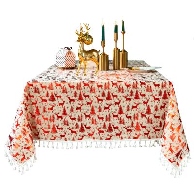 China Europe Sequin Christmas Party Tablecloth Cotton Linen Polyester Blend Tassel Tablecloth For Dining Room for sale