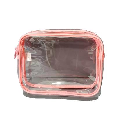 China Custom Small Travel Waterproof Wash Toiletries Ladieszipper Logo PVC Handled Clear Cosmetic Bag for sale