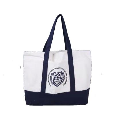 China Single Shopping Wide Open Show Canvas Tote Bag With Front Pocket Canvas Cotton With Logo for sale