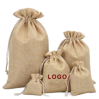 China Custom Rope Handle Logo Biodegradable Embroidered Small Mini Jute Fiber Drawstring Bag for sale