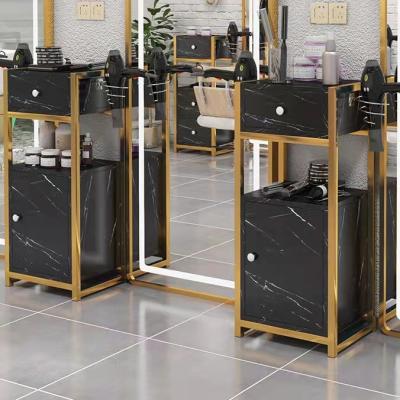 China Modern Black and Gold Salon Stool Cabinet Hair Styling Station Salon Barber Cabinet Hairdresser Salon Trolley for sale