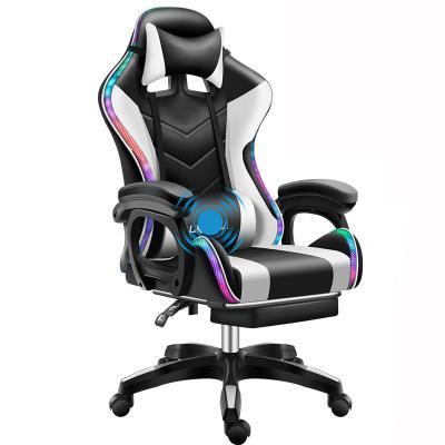 China (Size)Adjustable Custom Massage Speaker Gamer Chair RGB Lights Gaming Chair With Footrest for sale