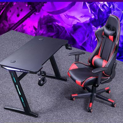 China (Size) Adjustable Ergonomic Durable Gaming Desk RGB Light Gaming Desk With Headphone Hook for sale