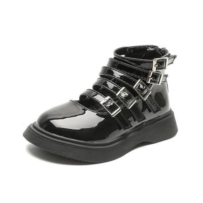 China New Breathable Fashion Buckle Mid-cut Shorts Boot Black Leather Shoes for sale