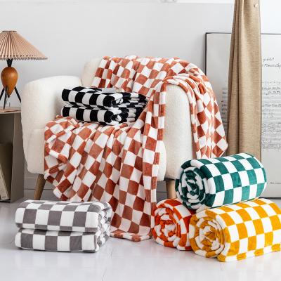 China Creative Autumn And Winter Warm Fuzzy Warm Plaid Checkerboard Coral Soft Design Shear Woven Blankets for sale