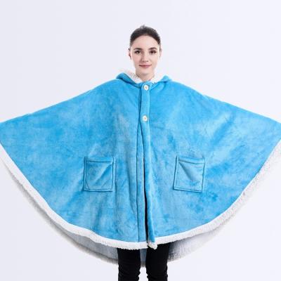 China Soft Anti Dust Mite Hand Feel Soft Warm Button Up Flannel Sherpa Fleece Hoodie Oversized Wearable Blanket for sale