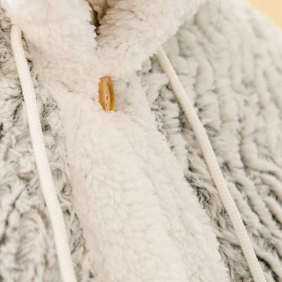 China Ultra Warm Anti Dust Mite Fluffy Plush Fleece Striped Cute Fur Pom Poms Hoodie Blanket Mantas Faux Peluche for sale