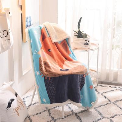 China Anti Dust Mite Lightweight Double Layer Sherpa Shear Cute Cartoon Animal Print Kids Baby Knit Blankets for sale