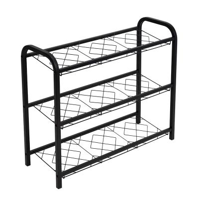 China (Size) Matte Black Wire Shoe Rack 3-Tier Adjustable Shoe Storage Organizer Shelf Wasy To Assemble Metal Shoe Rack for sale