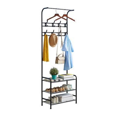 China Modern Metal Free Standing Coat Rack Universal Home Bedroom Living Room All-in-One Rack Shoe Combination Storage Coat Rack for sale