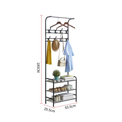 China Modern Metal Free Standing Coat Rack Combination Home All-in-One Shoe Rack Universal Storage Clothes Drying Rack for sale