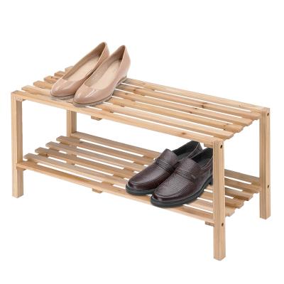 China Modern Promotional High Quality 2 Layers Wooden Shoe Rack Storage Racks Wooden Shoe Racks For Home for sale