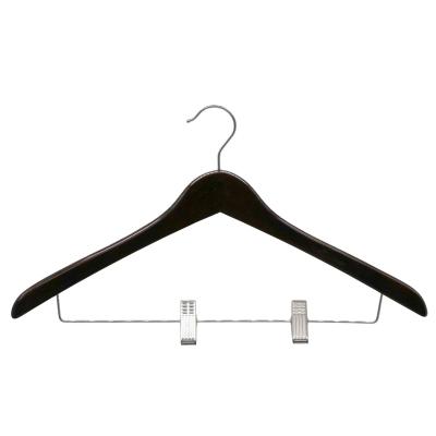 China Traditional Solid Wood Hangers For Suit Skirt Dress Garment Clothes Wooden Wardrobe Hanger With Iron Staples Hotel Hanger for sale