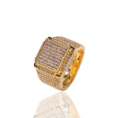 China Nickel-Free Lead-Free R0027 Square Exaggerated Fashion Brand Hip Hop Men's Bling Cool Zircon Ring for sale