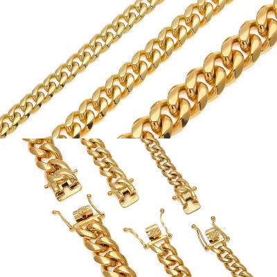 China CLASSIC Hip-hop stainless steel 18k gold plated men's necklaces Cuban link chain for sale