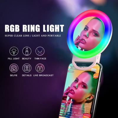 China Mini RGB LED Clip Selfie Ring Light Rechargeable Mobile Phone Makeup Mirror Fill Lamp for sale