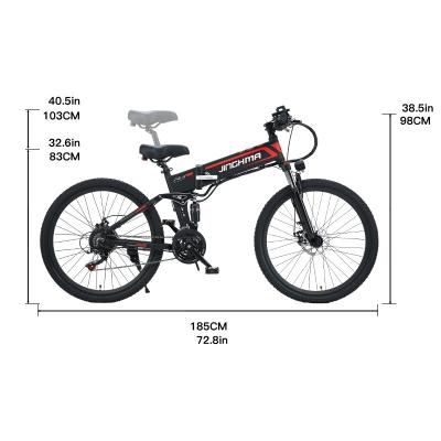 China JINGHMA standard wholesale 350W 48V 12.8Ah brushless motor down tube lithium battery 26 inch long range electric mountain bike for sale